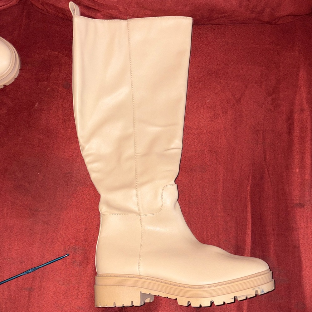 Over-The-Knee Neutral Beige Riding Boots - Picture 3 of 4